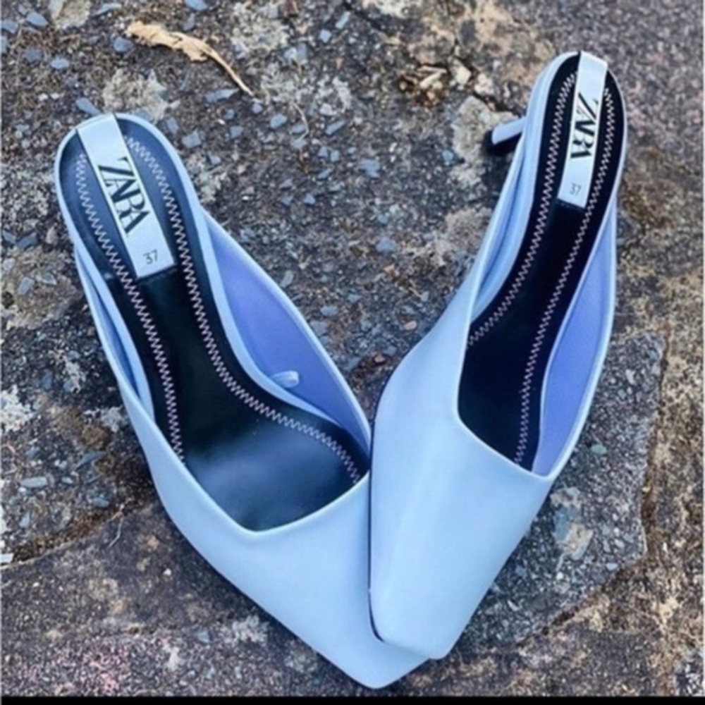 ZARA square toe mid height heel mules